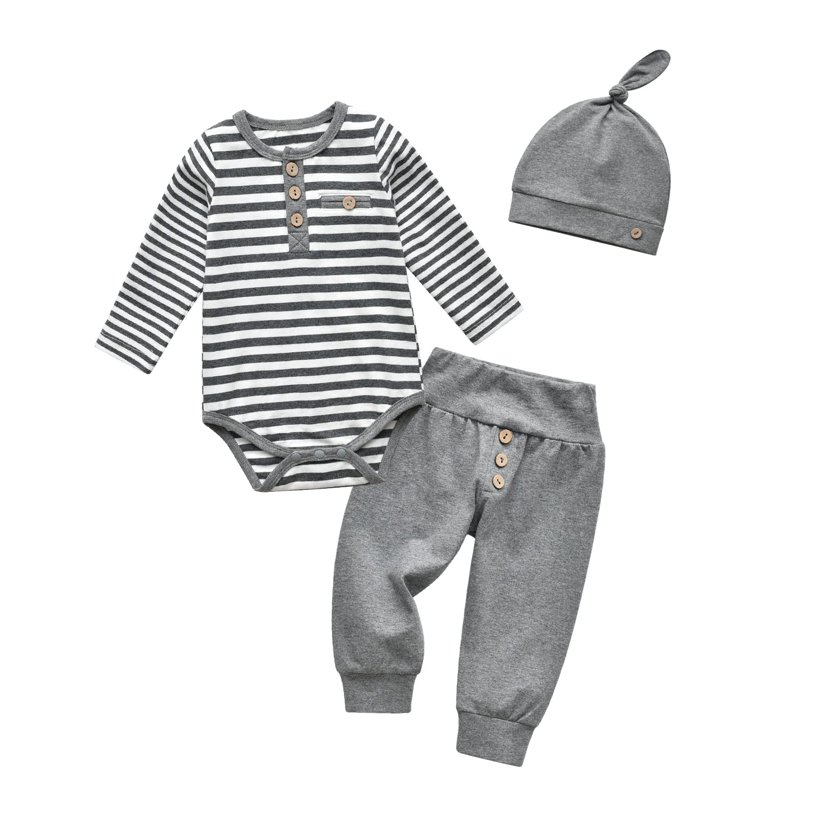 TearfutyNewborn Baby Boy Clothes Stripe Tracksuit Long Sleeve Tops + Pants + Hat 3pcs Clothing Sets