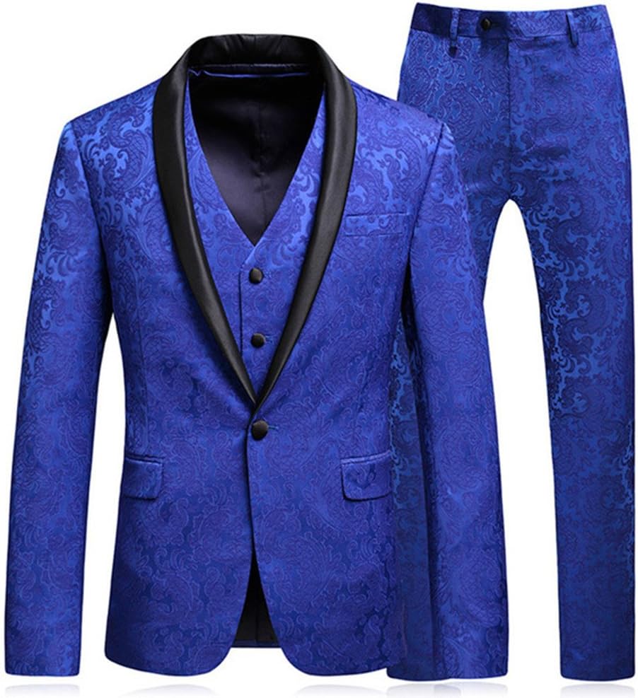 Premium Jacquard Paisley Floral Pattern Slim Fit Tuxedo Prom Wedding Groom Single Breasted Blazer Suits