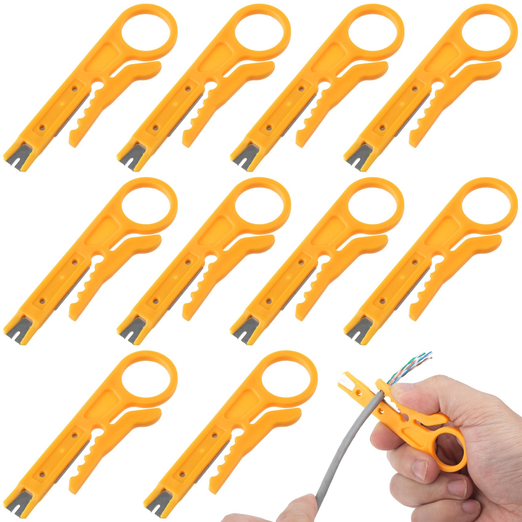Pndeyo 10pcs Mini Wire Stripper with Secure Finger Loop, Small Cable Stripper Cutter Tool, Wire Punch Down Tool for Diameter 5-6.2mm Cables Data Wires