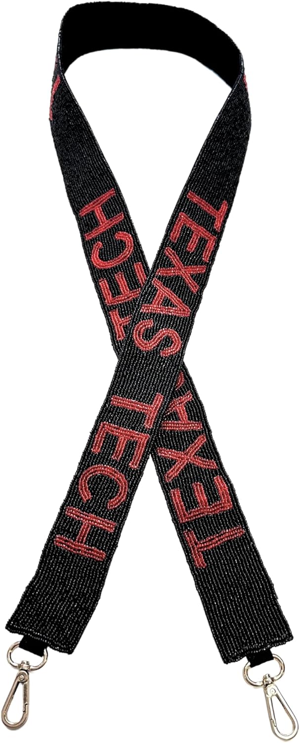 Lashicorn Beaded Purse Strap Texas Black & Red College Game Day Clear Handbag Replacement Strap Stadium Football University 49 x1.75” State University Gold Hardware Clips