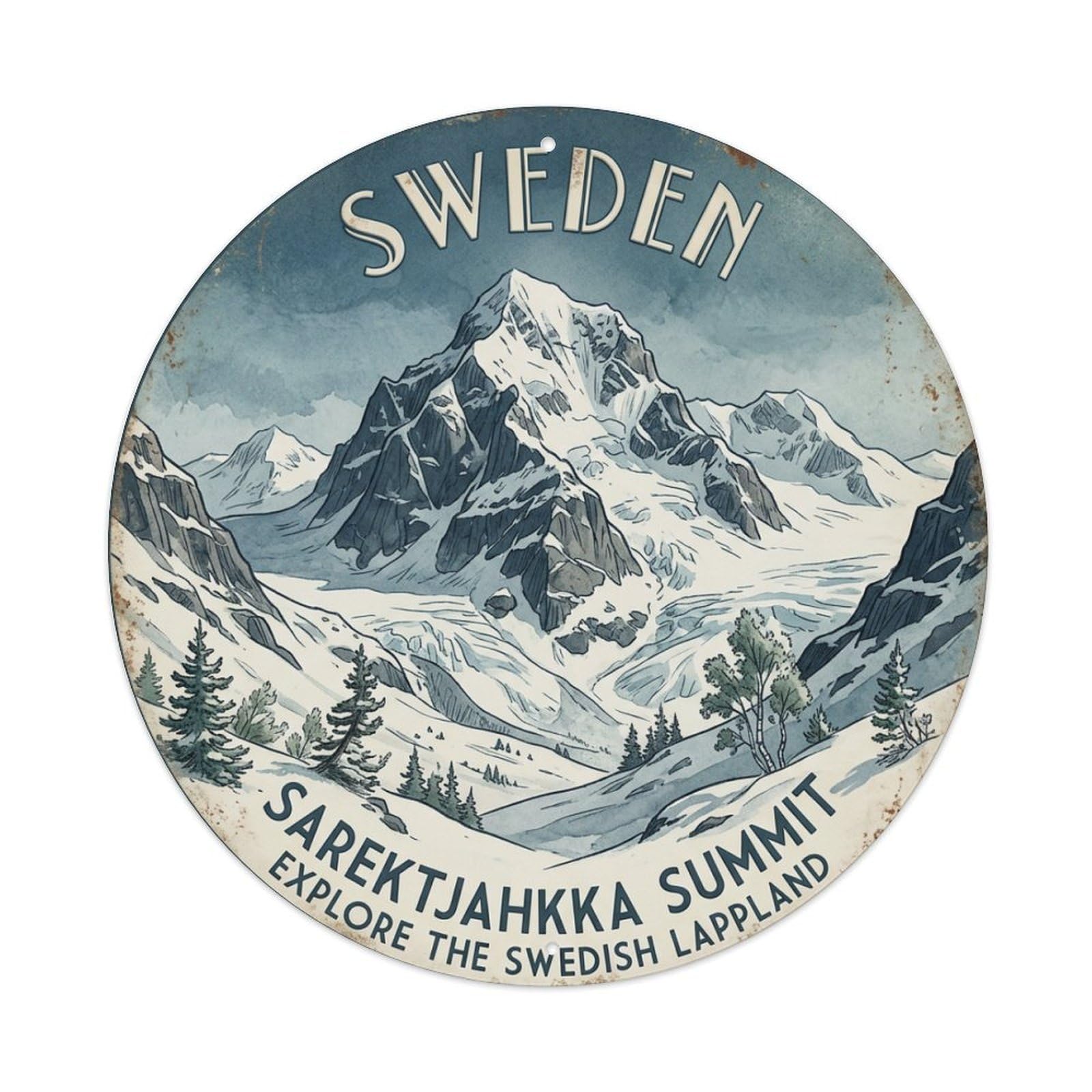 Vintage Travel Sarektjahkka Sweden Summit Metal Tin Sign