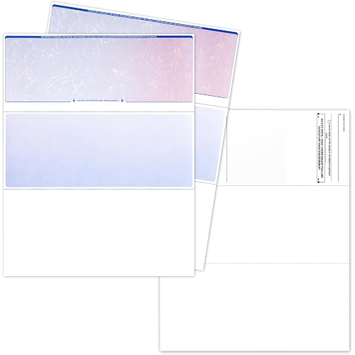 Computer Check Paper - 50 Sheets - Business Checks on Top and Stub on Bottom - Security Features & Laser Printer Compatible with Quickbooks Blank Check Stock - Blue Red Prismatic