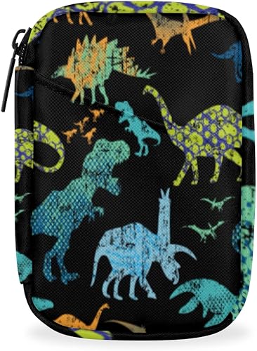 Pastillero de dinosaurios abstracción, organizador semanal de medicina con bolsa de viaje, pastillero de siete días, caja de suplementos de