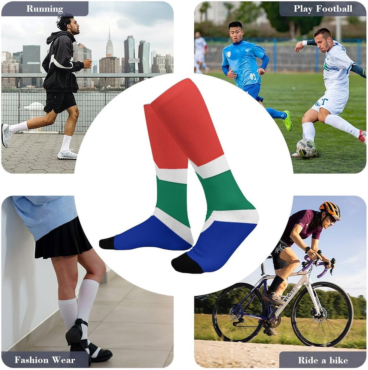 South Africa Flag Crew Socks Calf Socks Athletic Crew Sock