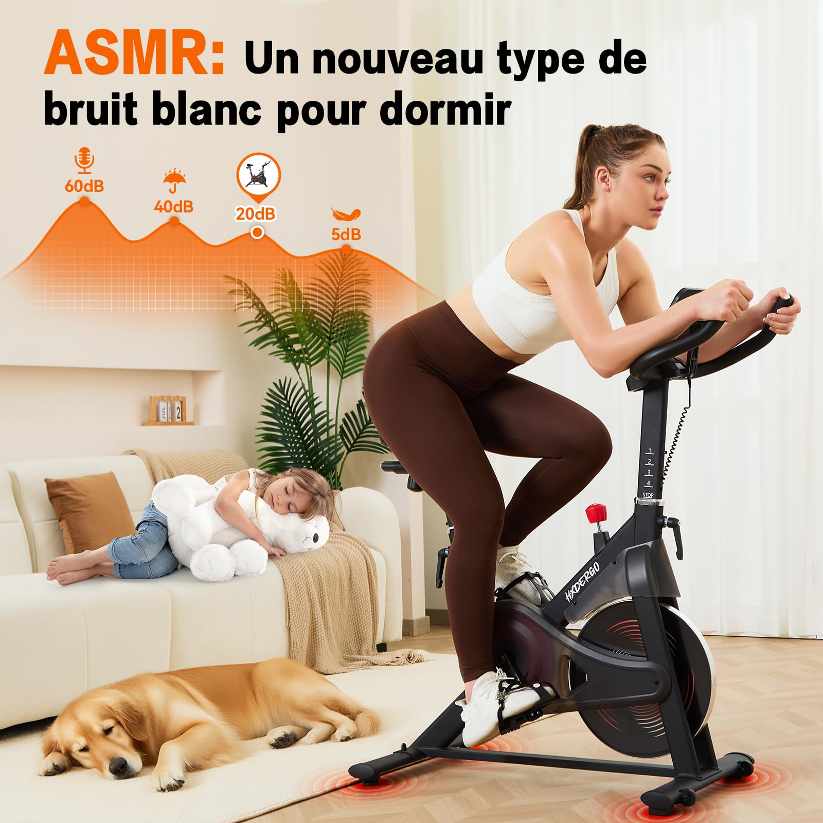 HXD-ERGO Vélo d’Appartement Magnétique Silencieux – Résistance Infinie, Structure Stable, Siège & Guidon Réglables, Écran LCD, Compatible Kinomap/Zwift, Charge 150 kg