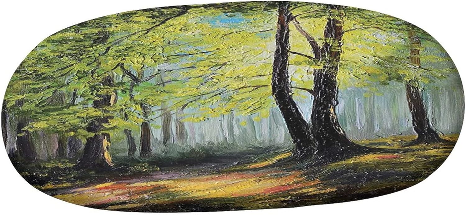 XISUNYA Oval Table Cover Fitted, Country Elasticized Polyester Table Cover,Painting Landscape of Forest Dark and Deep Fresh Colors in Autumn Print Fitted Table Cloth, Fits Oval Tables up to 48" x 68"