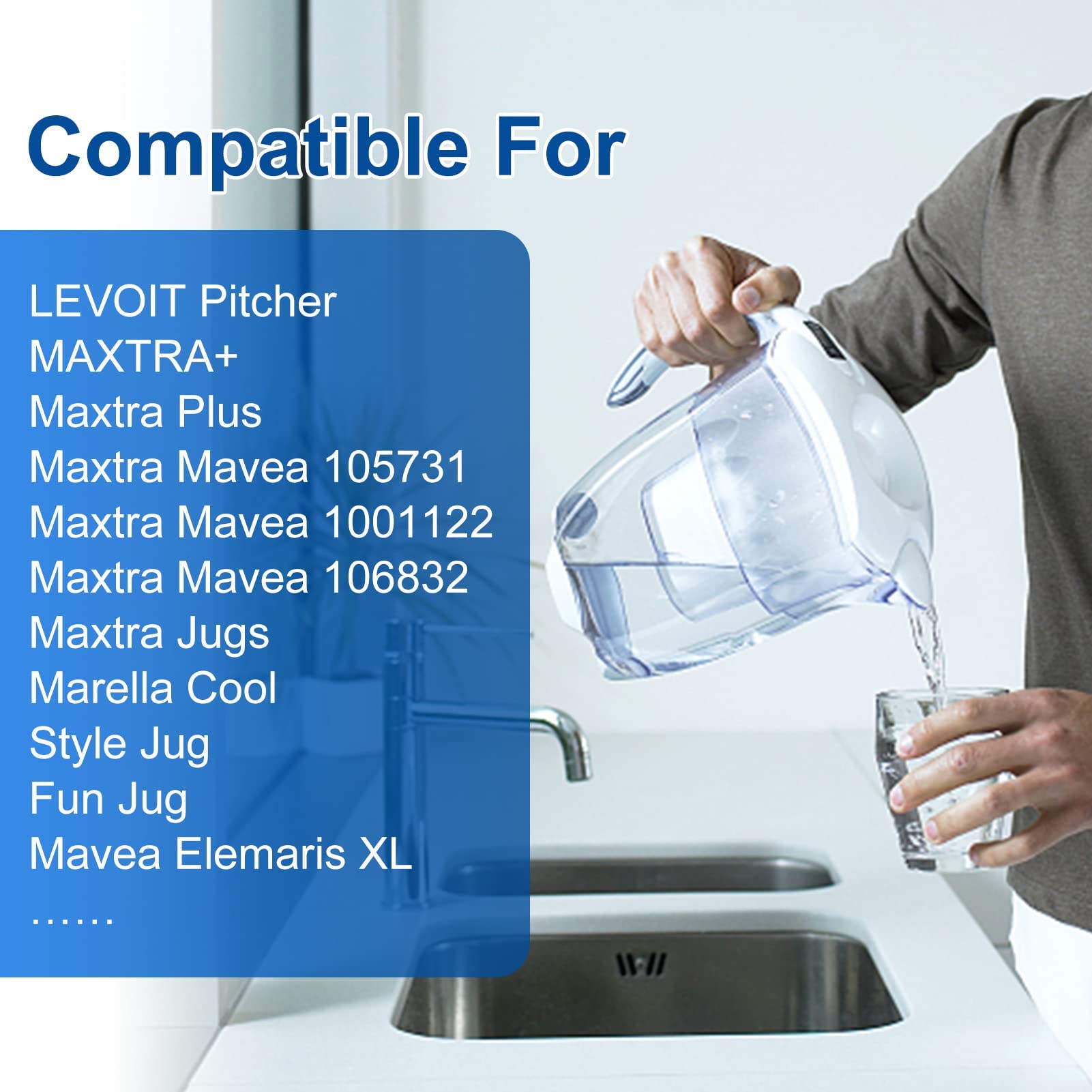 Ersatzfilter kompatibel mit Brita Mavea 1001122, Maxtra, Maxtra+ und LEVOIT Pitcher Wasserfilterpatronen mit Blei- und Arsen-Entfernung (6 Stück)
