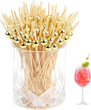 Cocktail Picks Flavored Toothpicks 450PCS 4.7in Gold Toothpicks for Appetizers Skewers for Appetizers Cocktail Toothpicks Wood Cocktail Picks for Drinks Long Toothpicks Charcuterie Boards Accessories
