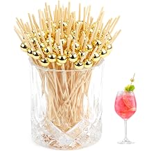 Cocktail Picks 600PCS 4.7in Gold Pearl Flavored Toothpicks for Appetizers Skewers for Appetizers Cocktail Toothpicks Wood Cocktail Picks for Drinks Long Toothpicks Charcuterie Boards Accessories