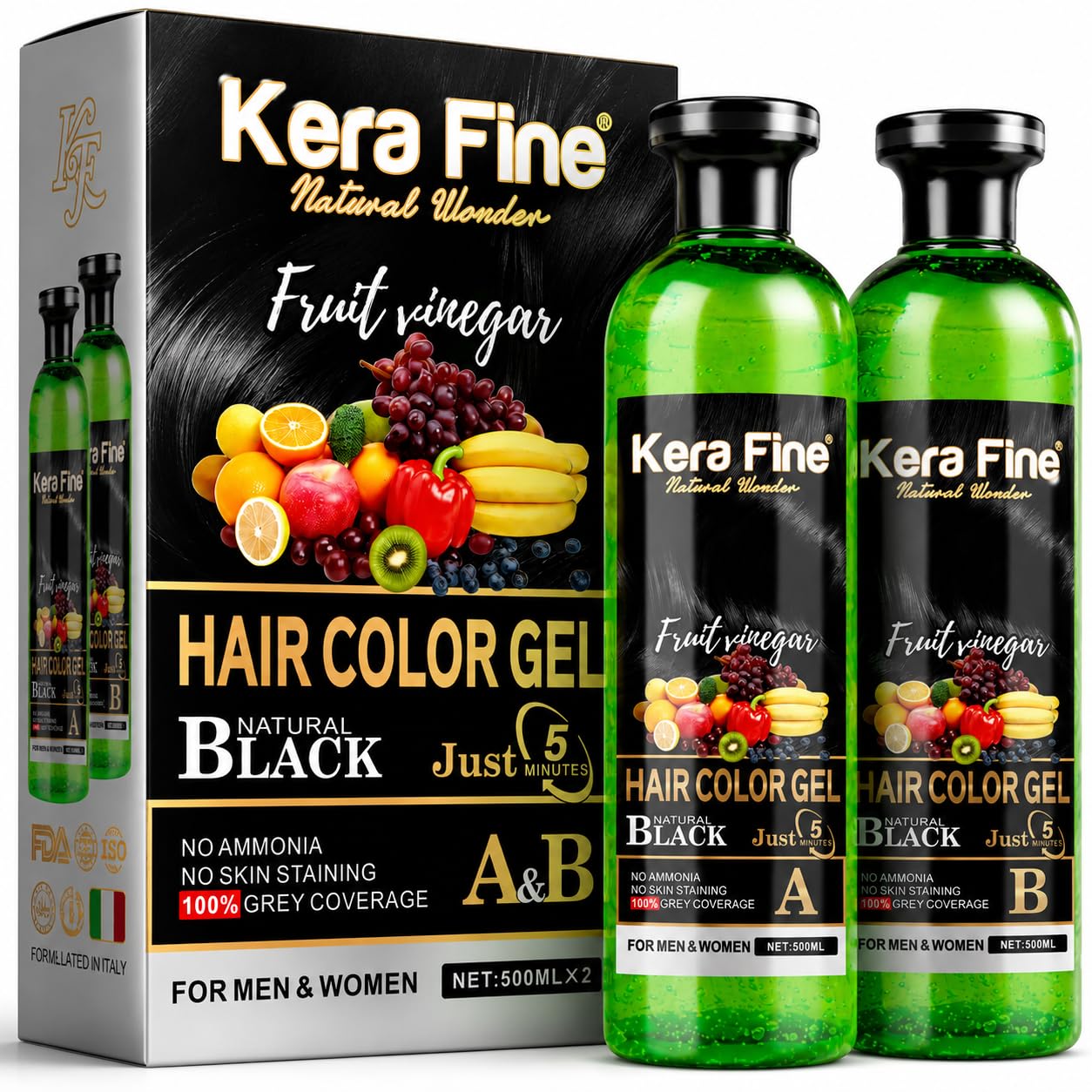 Kera Fine Natural Wonder Fruit Vinegar Hair Color Gel – Natural Black | No Ammonia, No Skin Staining | Gentle, Plant-Based Formula with 100% Grey Coverage | For Men & Women – 2 x 500ml (A & B Kit)-picture-16