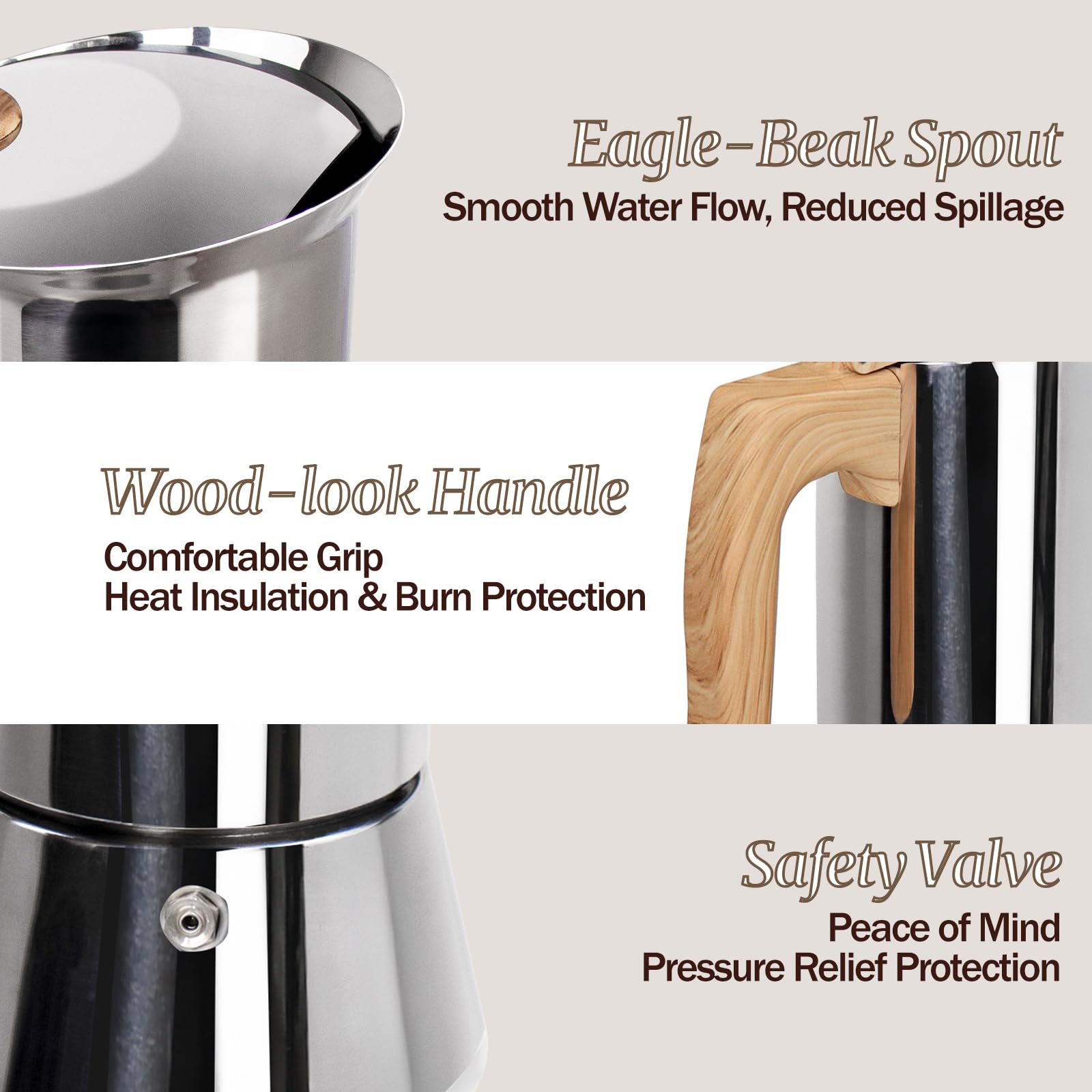 Cafetera moka de 12 taza con pared gruesa de acero inoxidable 304 | 600 ml Cafetera italiana para espresso Cafeteras de cocina Cafetera moka con filtro para cocinas de inducción