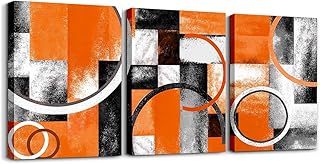 Feelyou Orange and Black Canvas Wall Art - Geometric Circle and Rectangl...