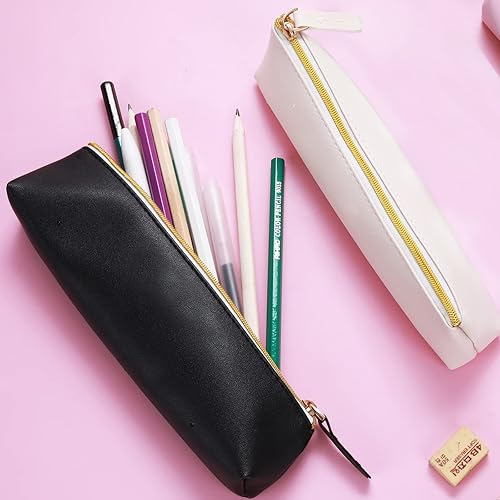 Miniatura 2 de TIESOME 2 fundas de piel sintética para lápices, bolsa para rotuladores, bolsa delgada para lápices, estuche pequeño con cremallera, bolsa de