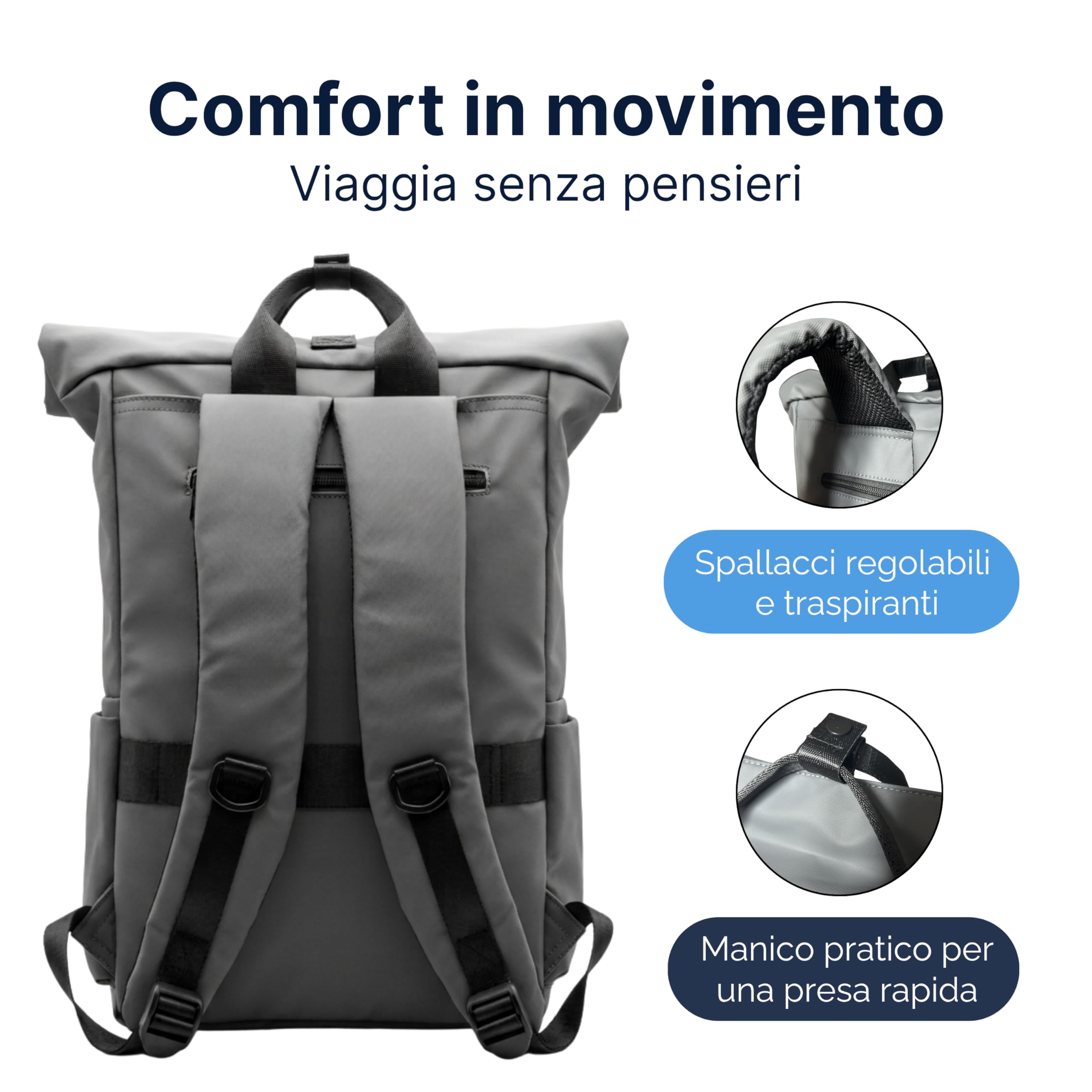 MASC Zaino Rolltop per PC, Zaino Professionale Elegante Multitasche, Ergonomico e Impermeabile ideale per l’Ufficio