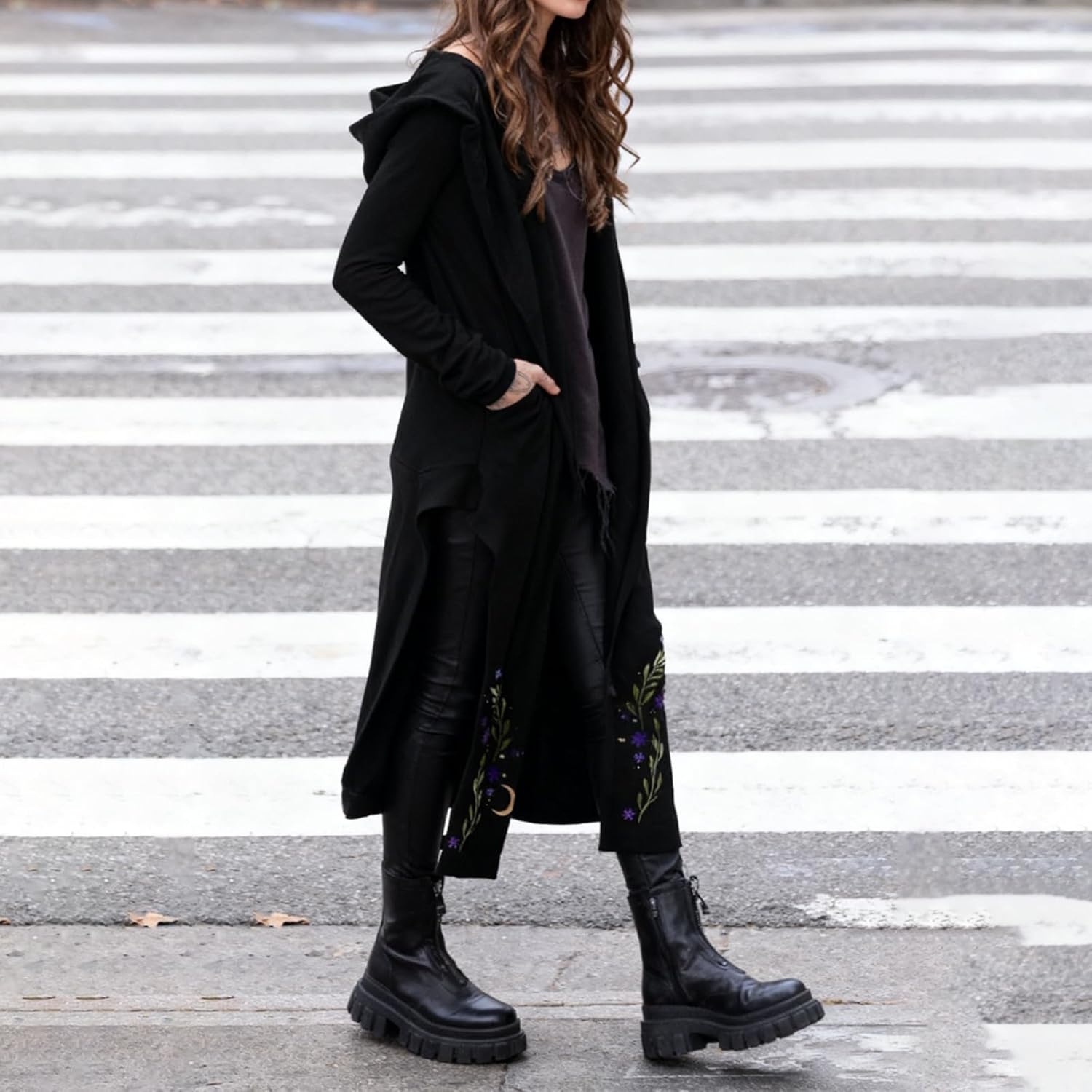 Women Long Cardigans Lightweight Mystical Gothic Open-Front Cardigan Sweater Casual Fall Outfits Hooded Coat - Image 4