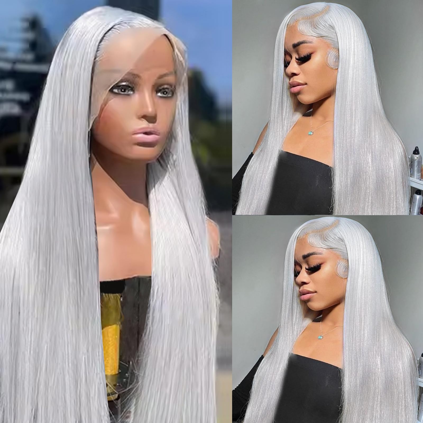 Munx Glueless Lace Front Wig Human Hair Straight 180% Density 13x6 Deep Part HD Frontal Wigs Human Hair 18 Inch Grey Colored Wigs for Black Women Pre