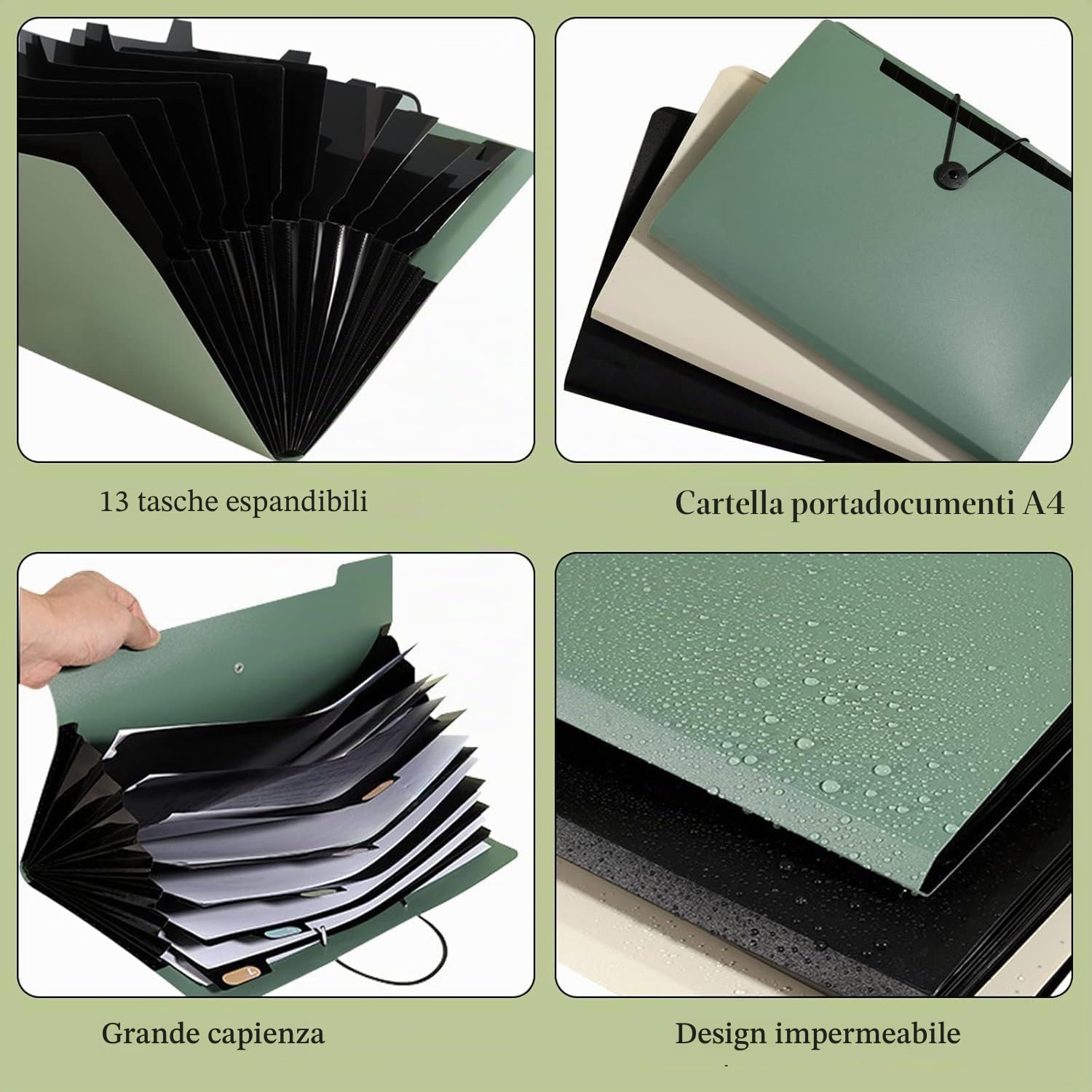 3 Pezzi Cartella Portadocumenti Espandibile A4,Organizzatori Di File Espandibili,Portadocumenti A4 Con 13 Scomparti Grande Capacità,Portatile Cartella Documenti