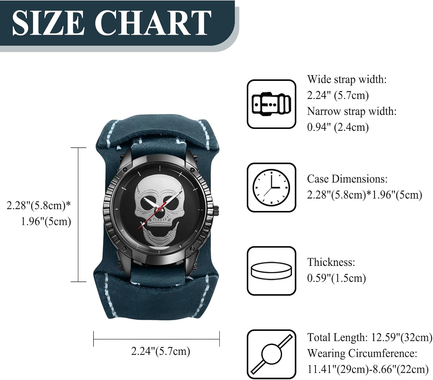 OIDEA Men's Steampunk Leather Cuff Watch: Men Women Vintage Punk Rock Skeleton Skull Wide Leather Band Quartz Wrsit Watches Halloween Motorcycle Watches