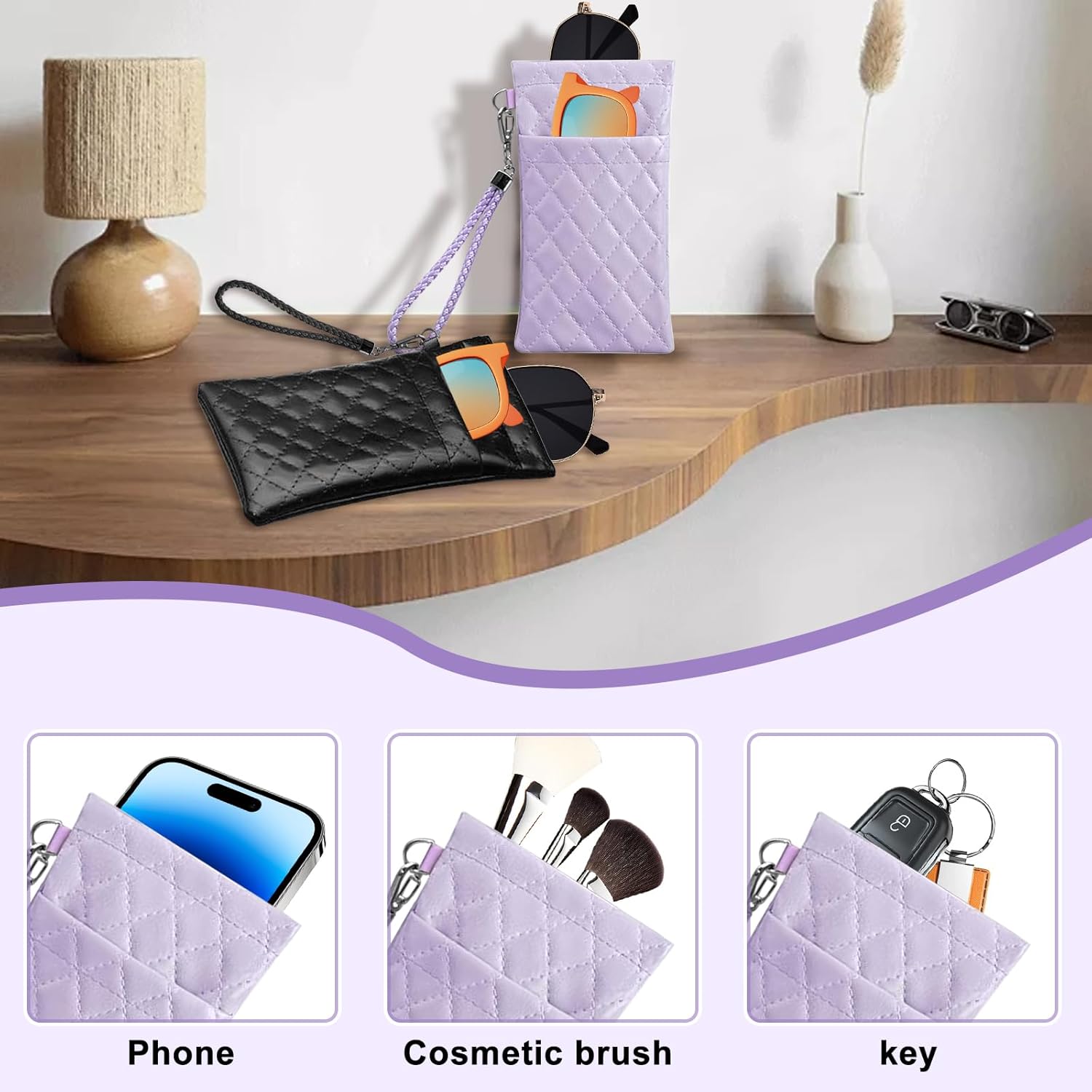 2 Pcs Double Eyeglass Case,Portable Leather Squeeze Top Eyeglass Case,Soft Sunglasses Case,PU Leather Eyeglass Pouch - Image 6