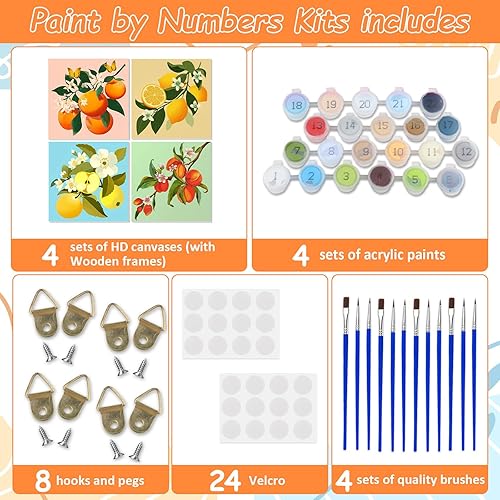 Miniatura 77 de EOBROMD Mrine Life - Paquete de 4 kits de pintura enmarcada por números para niños, kits de bricolaje para niños de 4 a 8 a 12 años, pintura sobre