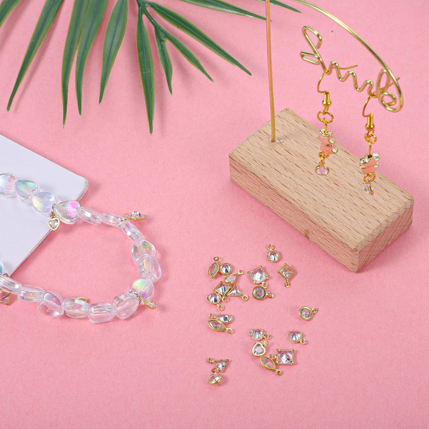80Pcs Gold Charms for Jewelry Making 8 Styles Permanent Jewelry Connector Charms Crystal Cubic Zirconia Link Charm for Earring Bracelet Necklace Making