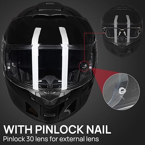 Miniatura 5 de ILM Casco modular de cara completa para motocicleta para adultos con visera abatible, doble visera, aprobado por DOT, modelo 159 (negro brillante,