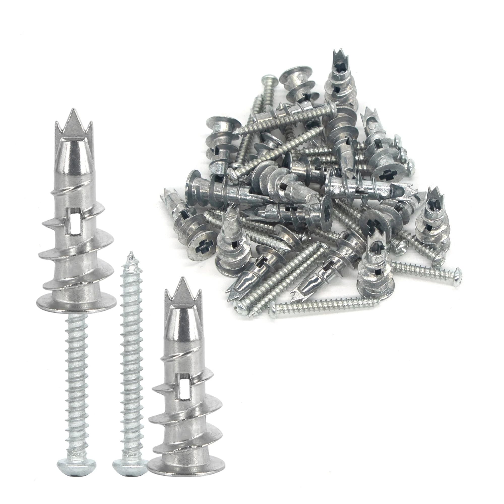 Juego de anclajes de pared huecos for placas de yeso de aleación de Zinc, 40/80/120 Uds., tornillos de expansión autoperforantes con rosca, en bolsa(80pcs (40-set))