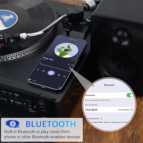 Miniatura 4 de LUXSWAY Reproductor de tocadiscos con reproductor de altavoz estéreo Centro multimedia con control remoto reproductor de CD con pantalla LCD USB,