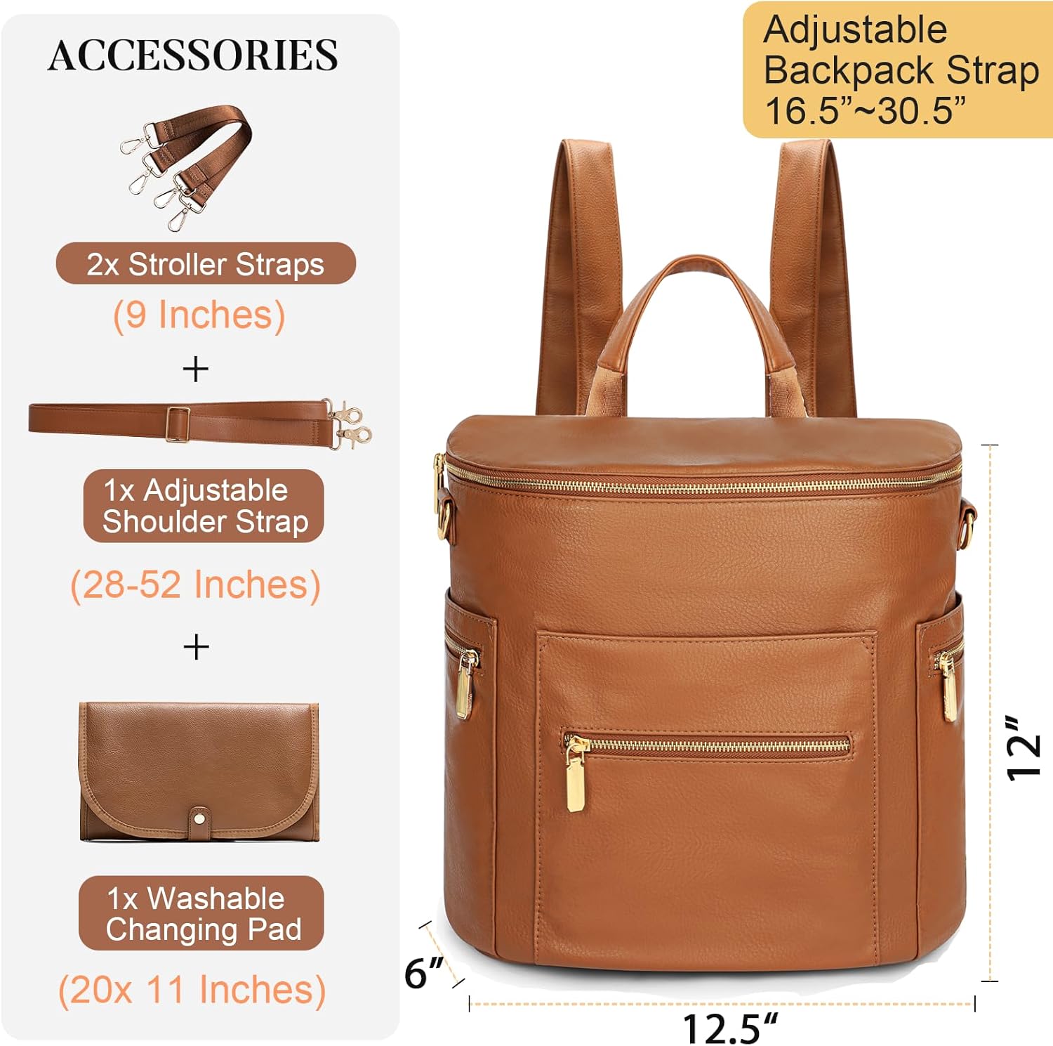 miss fong Diaper Bag Backpack, Baby Bag,Leather Diaper Bag Tote, Diaper Tote Bag Backpack with Changing Pad,with Stroller Organizer