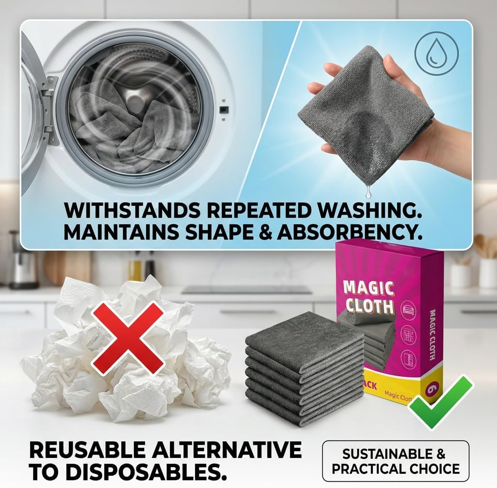 Genie Cloth Magic Cloth, Genie Magic Cleaning Cloth 6 Pack