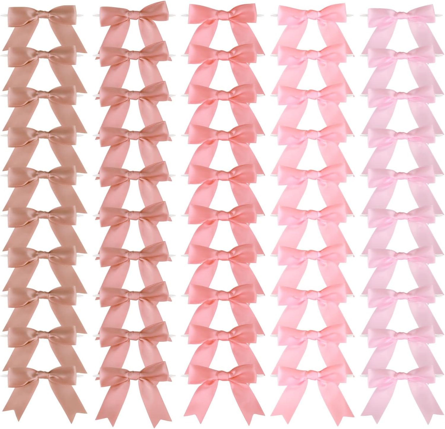 50 Pcs Dusty Rose Gold Assorted 2.5 Inch Premade Pretied Satin Ribbon Twist Tie Bows for Treat Bags Gift Wrapping Wedding Baby Shower Brithday Valentine's Day Christmas Party(2.5”Rose Pink) - Image 2