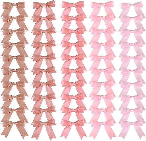 Miniatura 2 de 50 lazos de satén preatados de oro rosa polvoriento, de 2.5 pulgadas, para bolsas de golosinas, envoltura de regalos, boda, baby shower, cumpleaños,