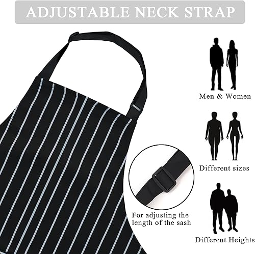 Miniatura 3 de Paquete de 2 delantales unisex, delantal de cocina ajustable, delantal de cocina, delantales para mujeres y hombres con bolsillos, delantales de chef