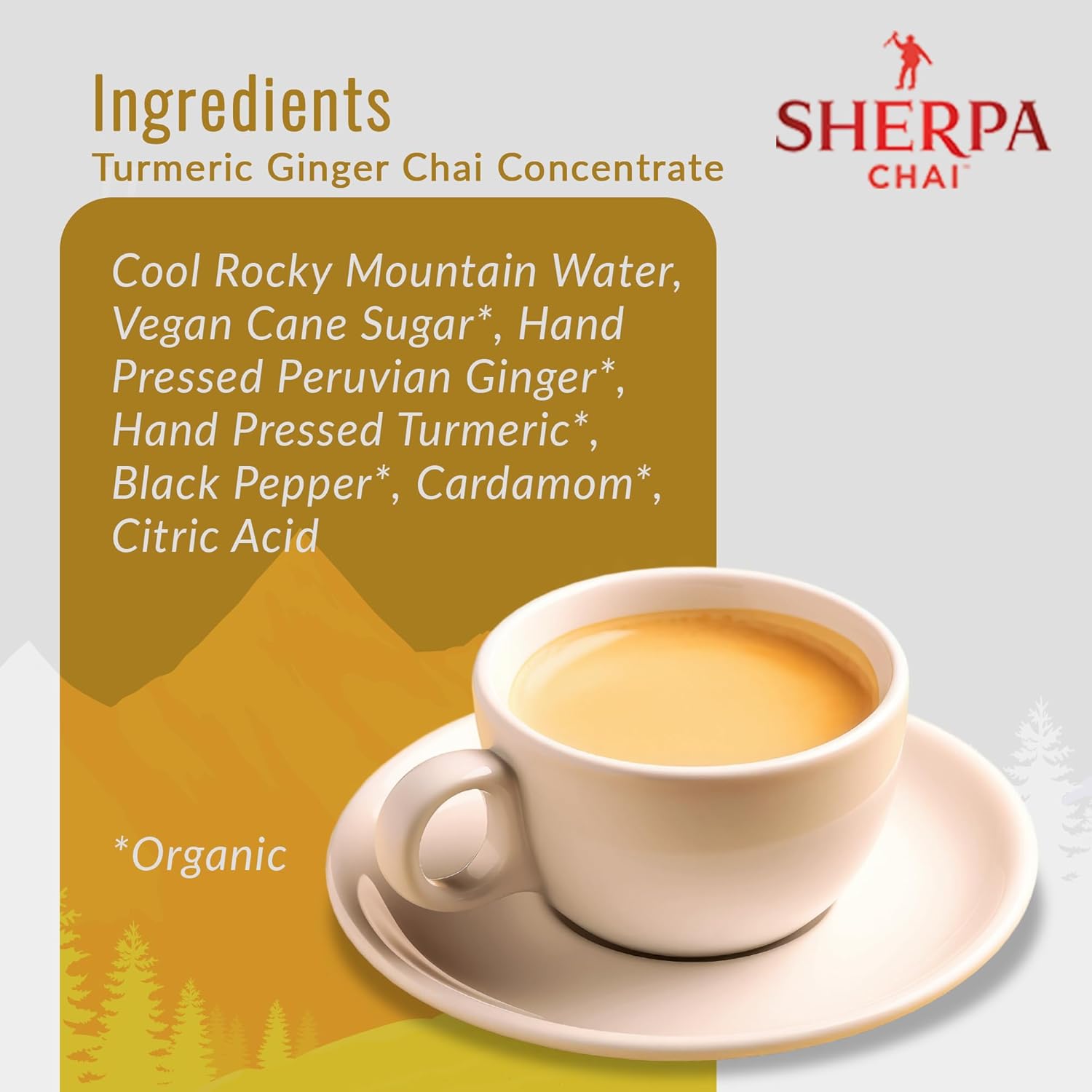 Sherpa Chai Spicy,Turmeric ginger Organic Chai Tea Concentrate,128 oz- Himalayan Black Tea Concentrate w/Freshly Pressed Ginger-Authentic Recipe Brewed by Nepali Sherpas-Chai Tea Gift for Tea Lovers