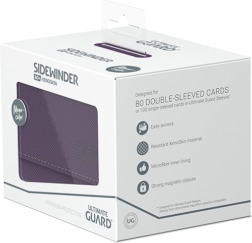Miniatura 7 de Ultimate Guard Sidewinder 80+, caja de cubierta para 80 tarjetas TCG de doble manga, morado, cierre magnético y forro interior de microfibra para un
