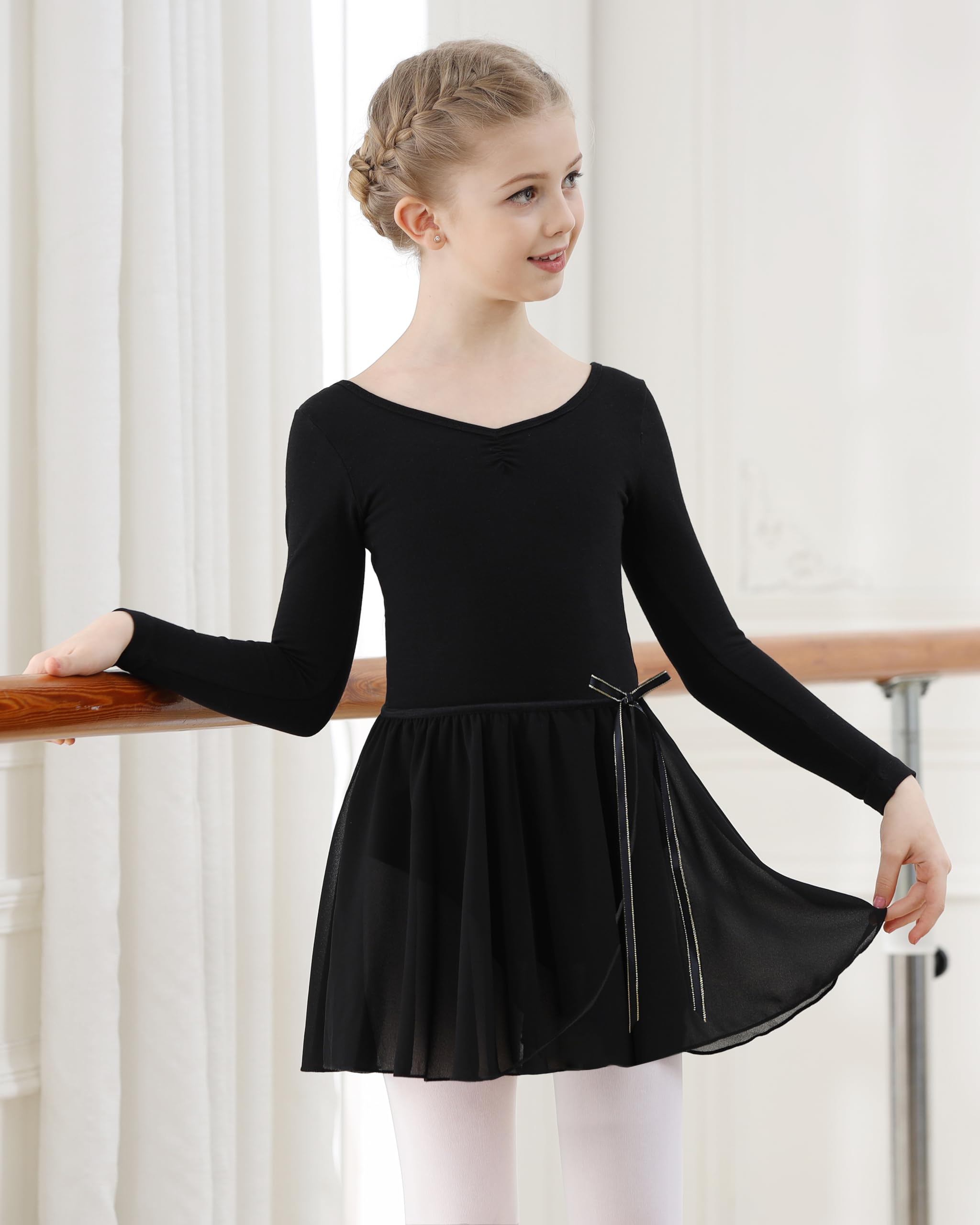 Ballettkleid Ballettkleidung Mädchen Langarm Tanzkleid Turnanzug Balletttrikot Tanzbody Baumwolle Ballettrock Kinder