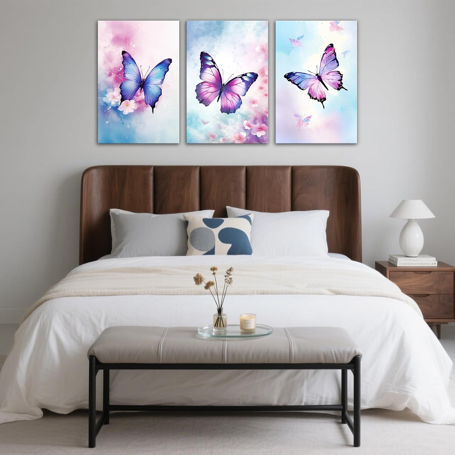 GLOKAKA 3 Piece Colorful Butterflies Canvas Wall Art Watercolor Butterfly Painting Abstract Floral Animal Poster Artwork Modern Home Decor Ready to Hang(Artwork-3,11"x14"x3pcs)