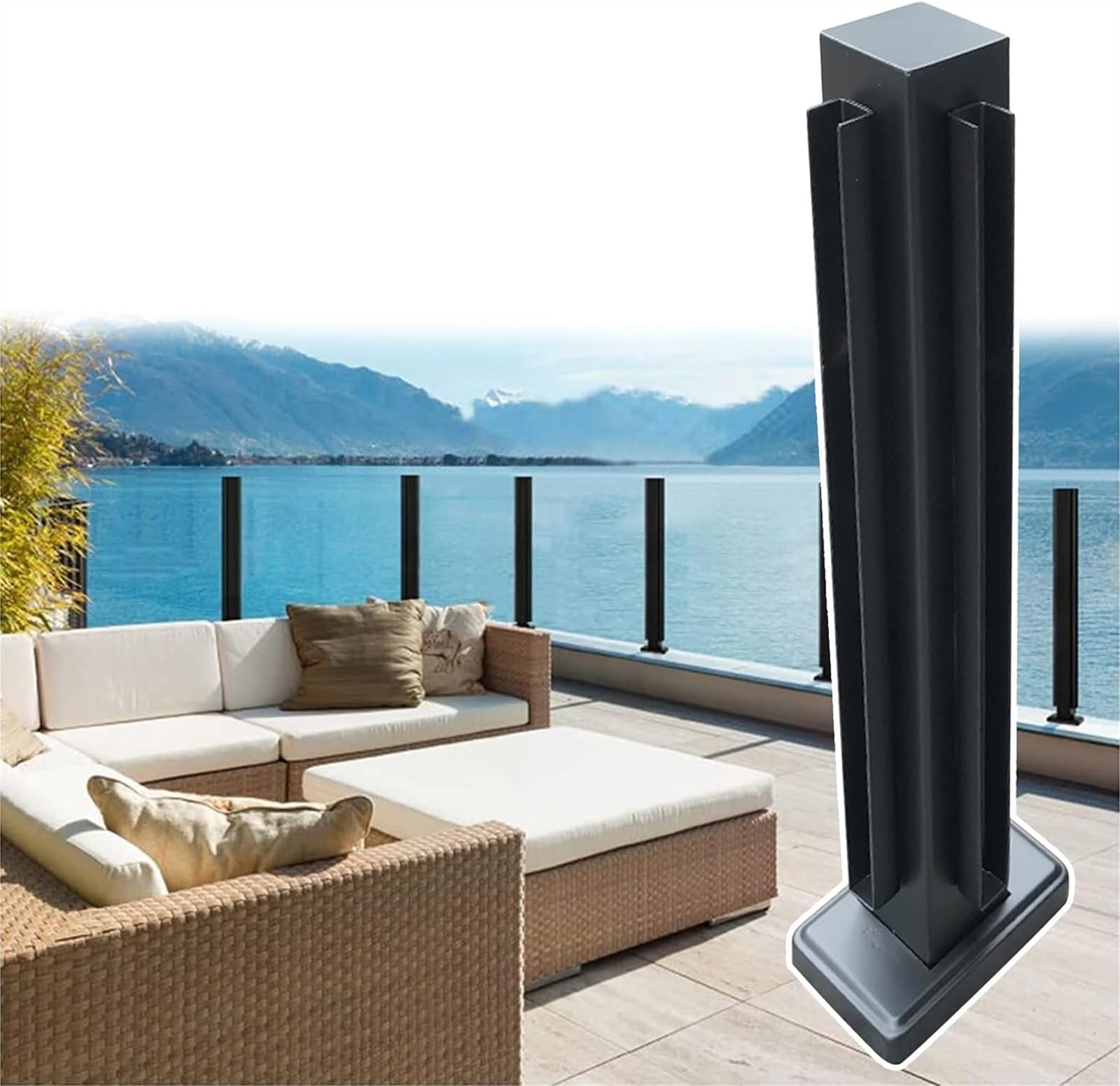 Garde-corps extérieur de terrasse avec poteau d'angle coupe-vent 85cm
