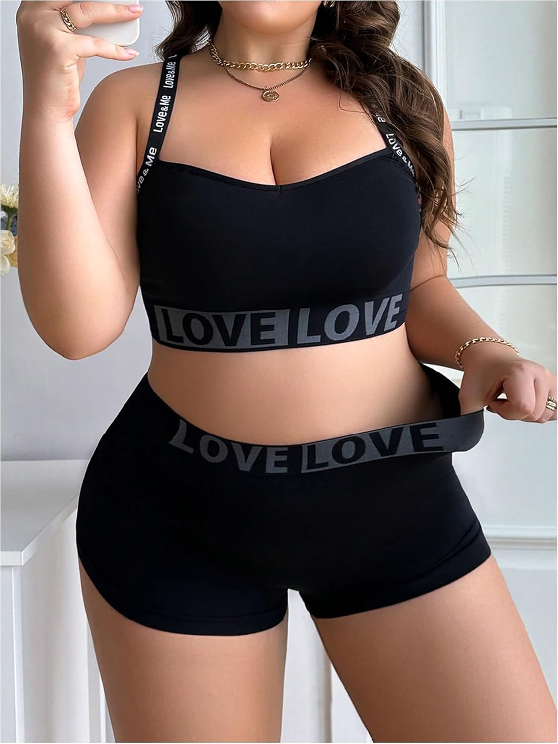 SOLY HUX Plus Size Lingerie for Women Matching Bra and Panty Sets for Curvy Women Bralette and Boyshorts Panties - Image 5