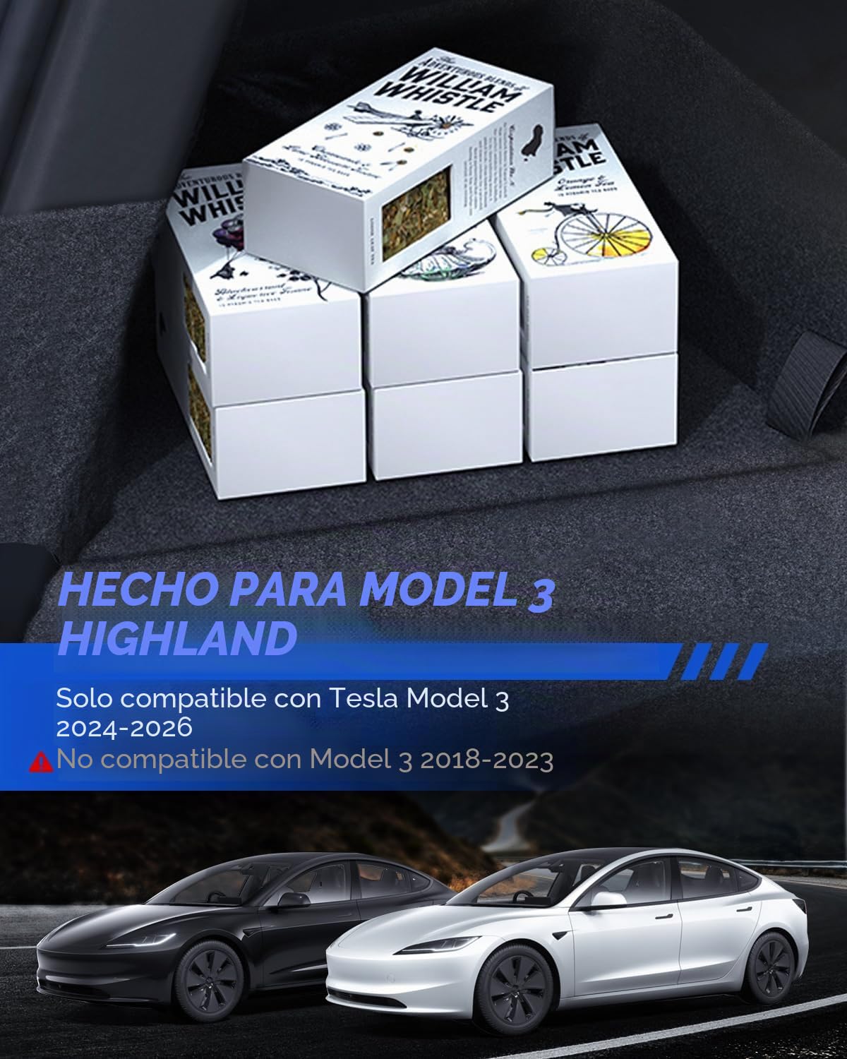 Organizador de Maletero 2 Unidades para Tesla Model 3 2024-2026 TPE Caja de Almacenamiento de Maletero con Cubierta flocada, Impermeable y Antideslizante, Tesla Model 3 Highland Accesorios