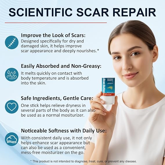 Scar Cream Stick - Scar Butter, 2 PCS Advanced Scar Repair Stick with Vitamin E, Cocoa Butter & Coconut Oil, Skin Repair Wax for Stretch Marks Removal, Old & New Scars, Burns, Acne