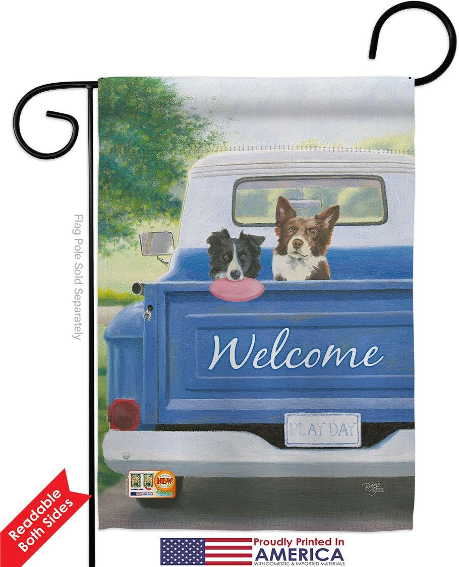 Play Day with Buddy Garden Flag Set Wall Hanger Animals Dog Puppy Spoiled Paw Canine Fur Pet Nature Farm Animal Creature Small Decorative Gift Yard House Banner Double-Sided Made In USA 13 X 18.5