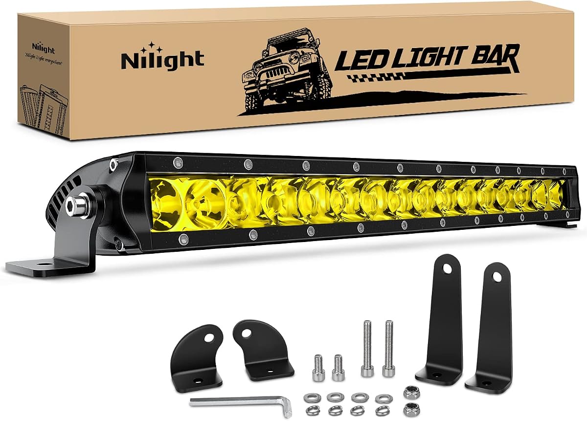 Nilight Led Light Bar Amber 17 Inch 80W Super Slim Spot Flood Combo 8000LM 3D Driving Fog Off Road Lights for Trucks Pickup SUV ATV UTV Boat 4x4 Van Camper-2 Style Mounting
