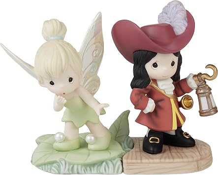 Precious Moments 231030 Life is A Daring Adventure Disney Tinker Bell and Captain Hook 2-Piece Bisque Porcelain Figurine Set