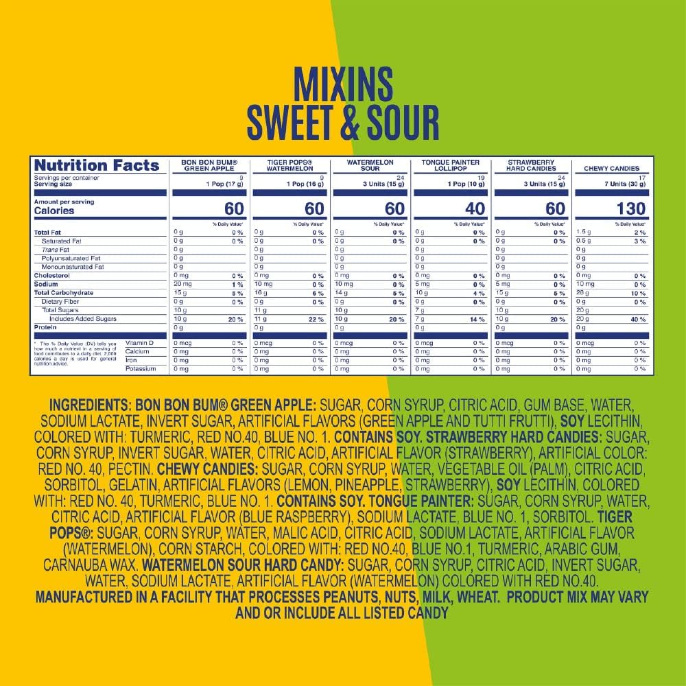 Colombina Mixin's Sweets N' Sours Candy Variety Pack, Individually Wrapped, Gluten-Free, Ideal for Parties, Pinatas, and Holidays, 280 Count Bulk Bag (Pack of 2)
