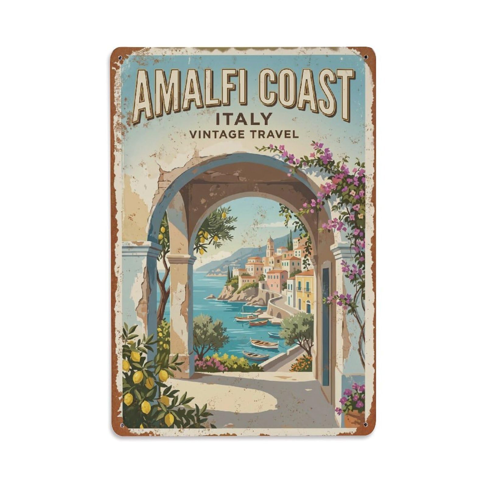 Vintage Travel Portico Italy Arched Metal Tin Sign