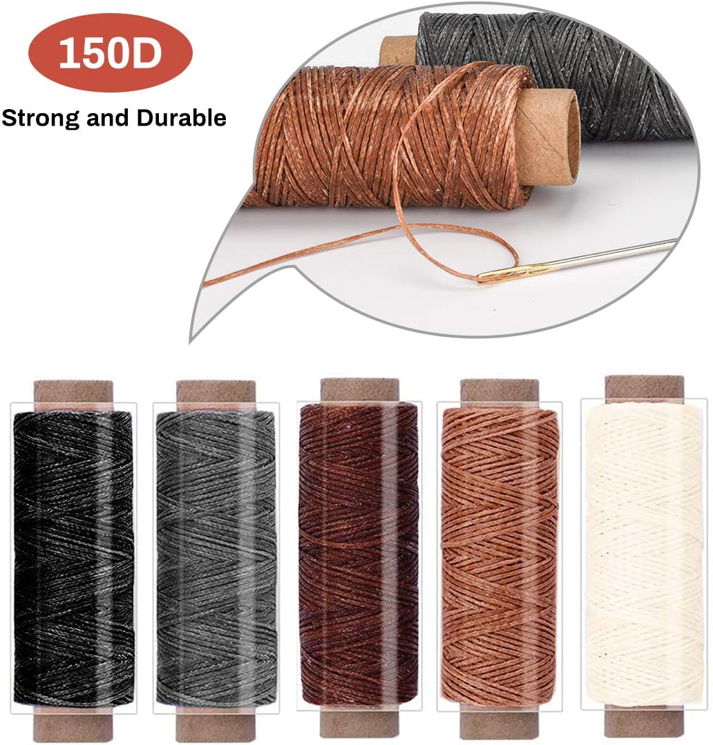 RUIYIQI Leather Craft Tool Kit 26 PCS Hand Stitching Tool Set Upholstery Repair Kit with 12 Sewing Needles, 5 Waxed Thread, Tape Measure and Thimble for Leather Repair (Carrying Bag Included)