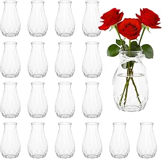 20 Pack Plastic Vases, 6 Inch Bulk Clear Acrylic Vase with Wrapping Ribbon, Small Plastic Vases for Centerpiece Flowers Home Wedding Party Decorations