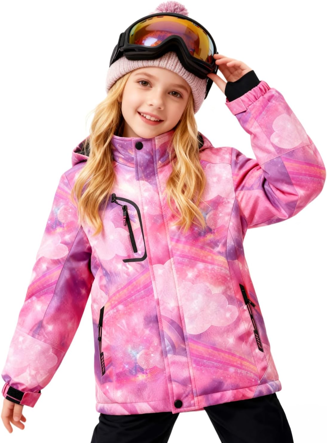 Girl's Waterproof Ski Jacket, Warm Fleece Lined Winter Snow Windproof Jackets, Hooded Ski Coat - Image 2