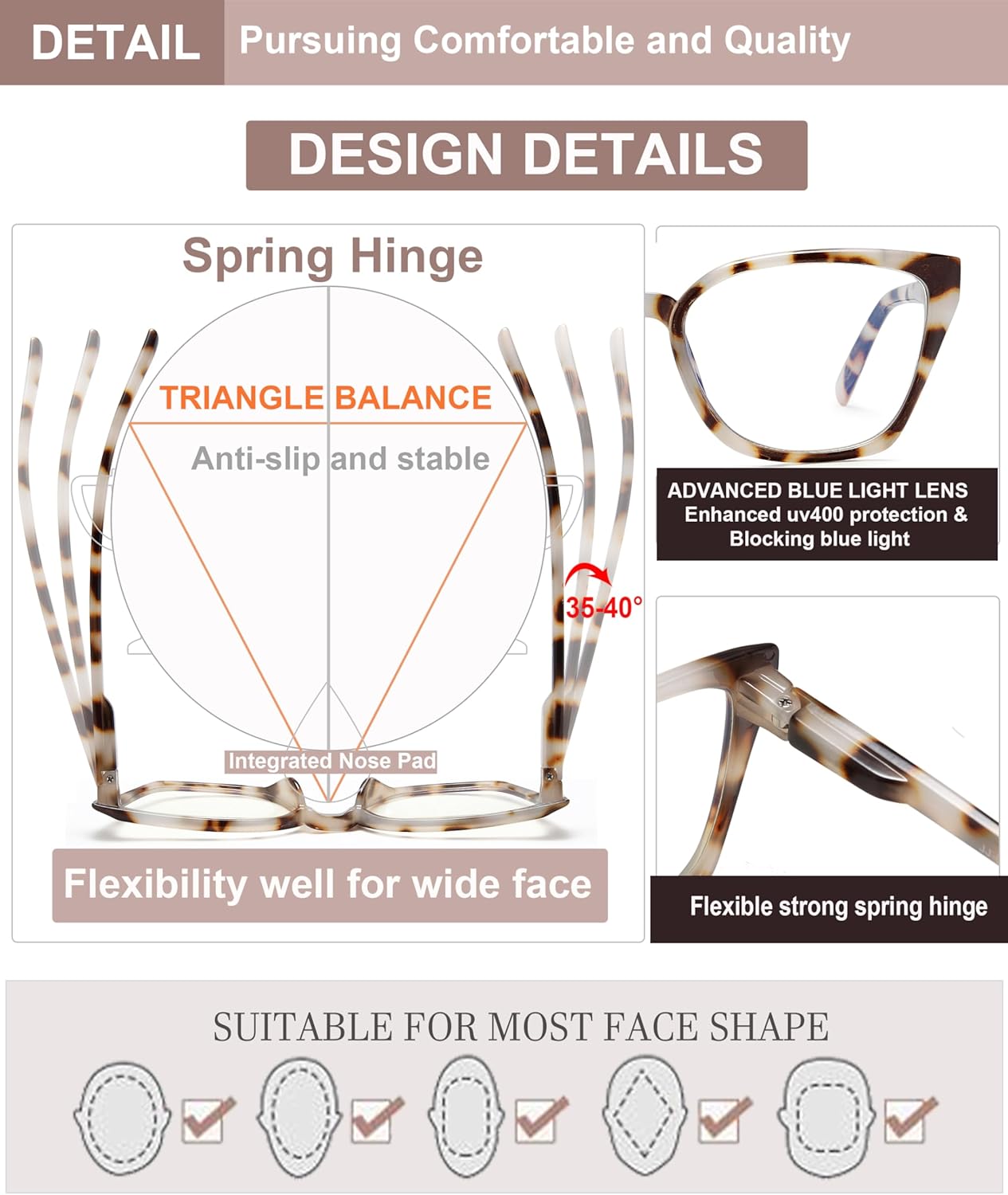 EYEURL Cat Eye Reading Glasses for women - 5 Pack Blue Light Blocking Reading Glasses Ladies +1.50 Fashion Square Frames Magnification with Spring Hinge - Image 4